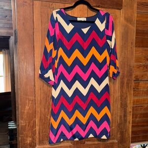 Almost Famous Multicolor Chevron Long Sleeve Dress